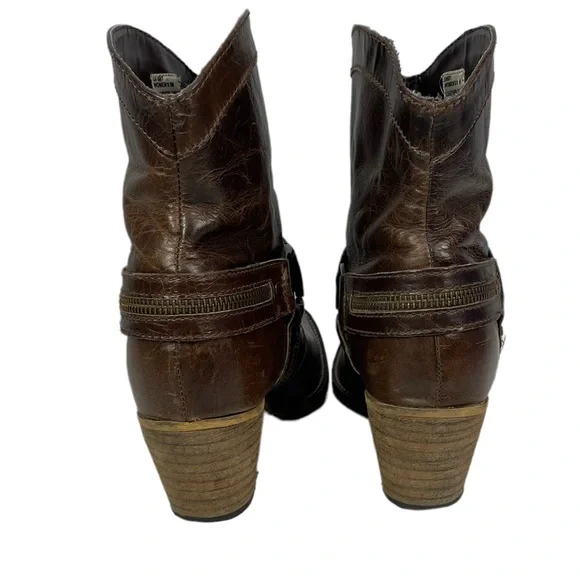 Dingo Metro Leather Ankle Boots Size 9 Harness Zipper Accents Urban Boot Brown - Picture 5 of 8